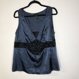 Lane Bryant Womens Shell Tank Beaded Blue Black Size 16